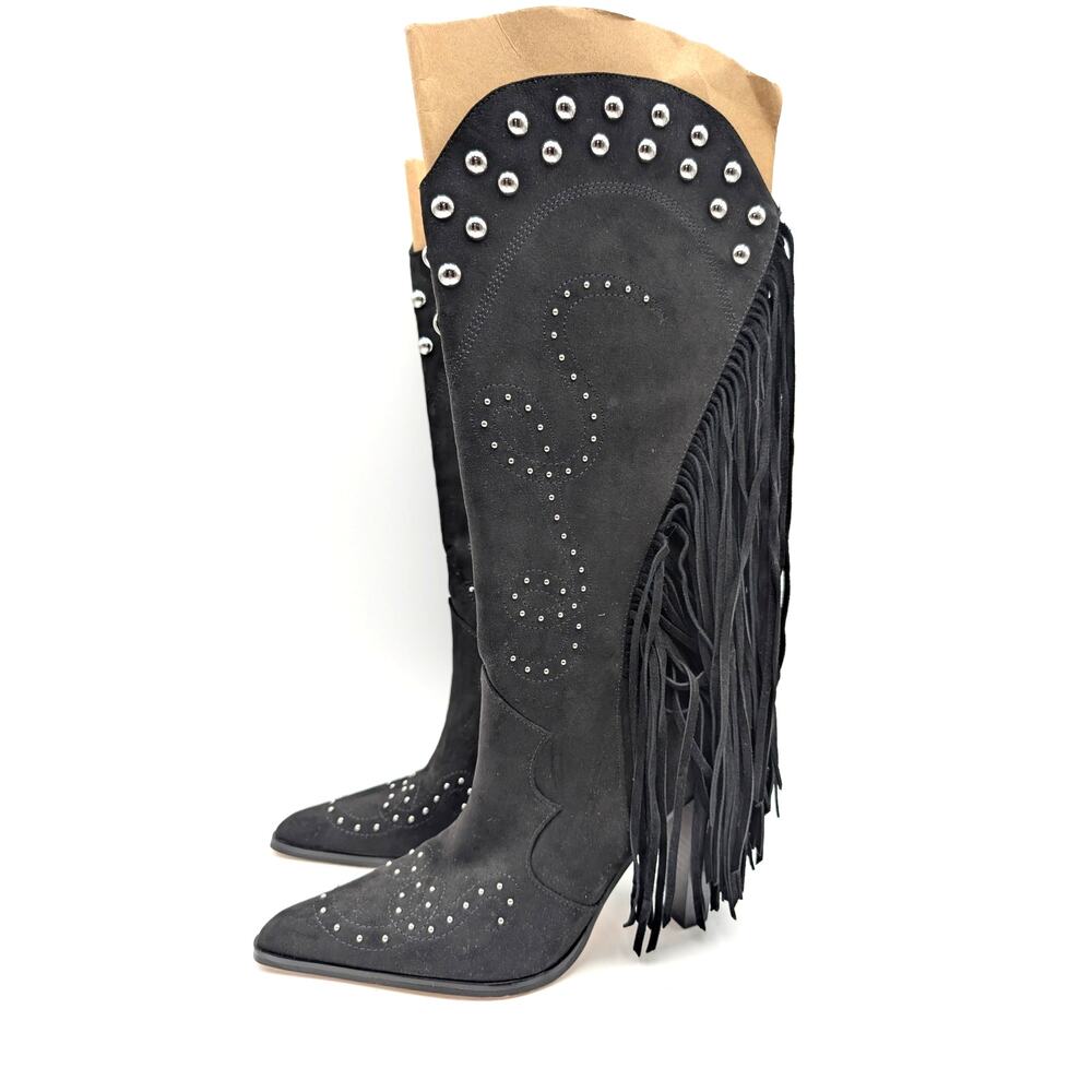 Jessica Simpson Rosera Studded Fringe Western Boot Womens Black Size US7.5M EU38